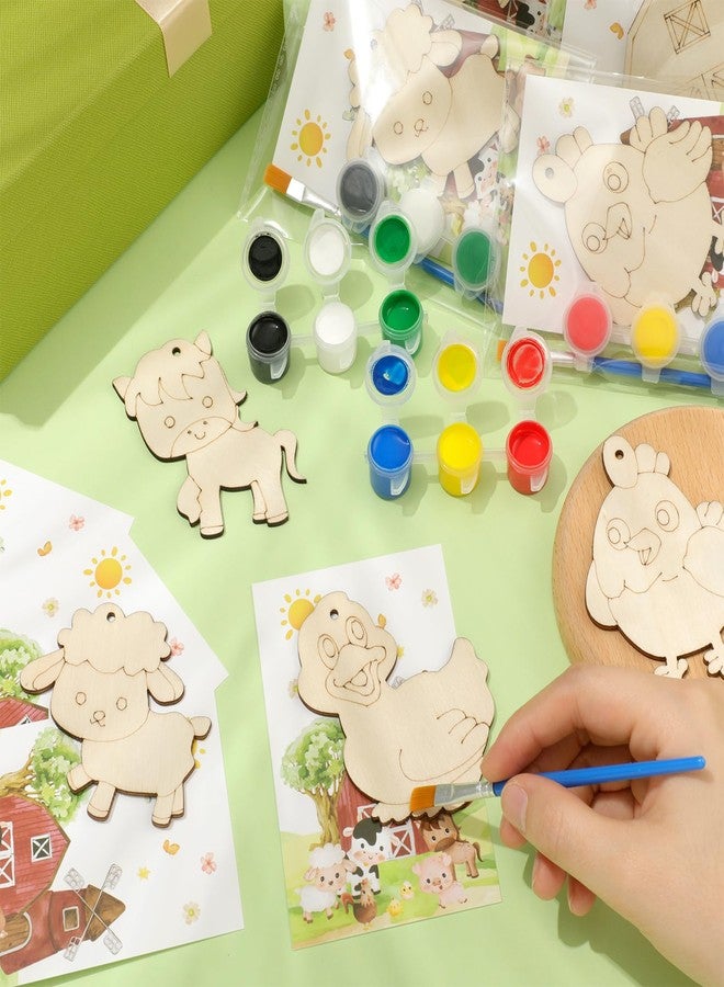 Saypacck 24 Pcs Farm Party Favors Farm Animal Wooden Painting Craft Kits Farmer Animal Birthday Party Supplies with Organza Bag for Birthday Favors Goodie Bags Fillers - Image 3